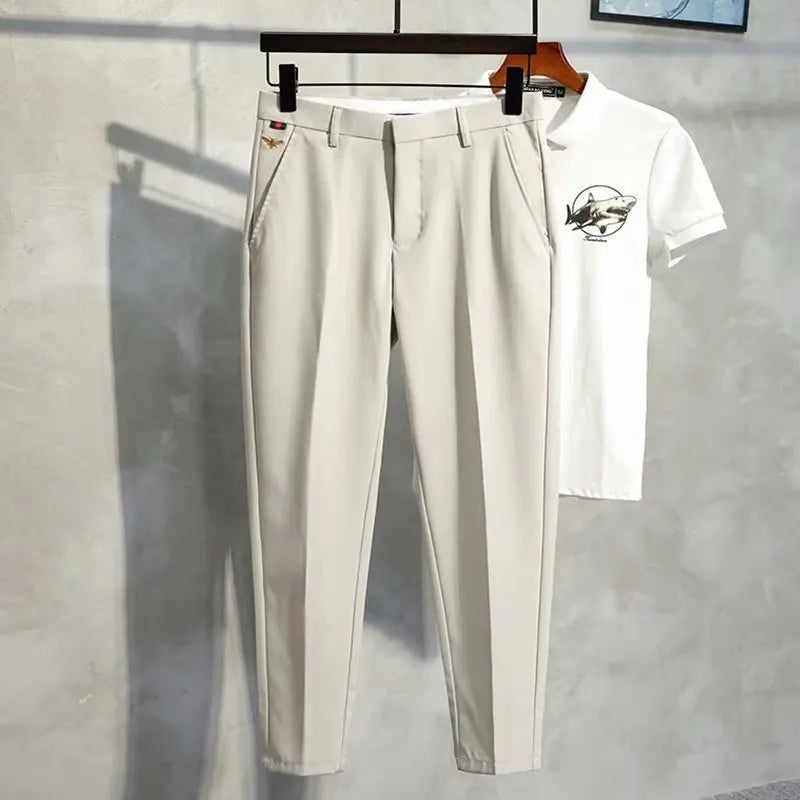 Pantalon décontracté pour hommes, broderie d'abeille,endances, Style fin, Style britannique, à jambes droites