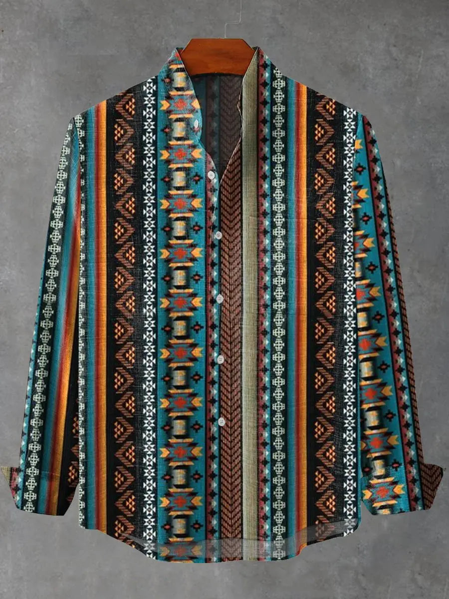 Chemise à manches longues en laine  imprimé  pour hommes, Style Gentleman, à la mode, col montant, motif  haut élégant, printemps et automne