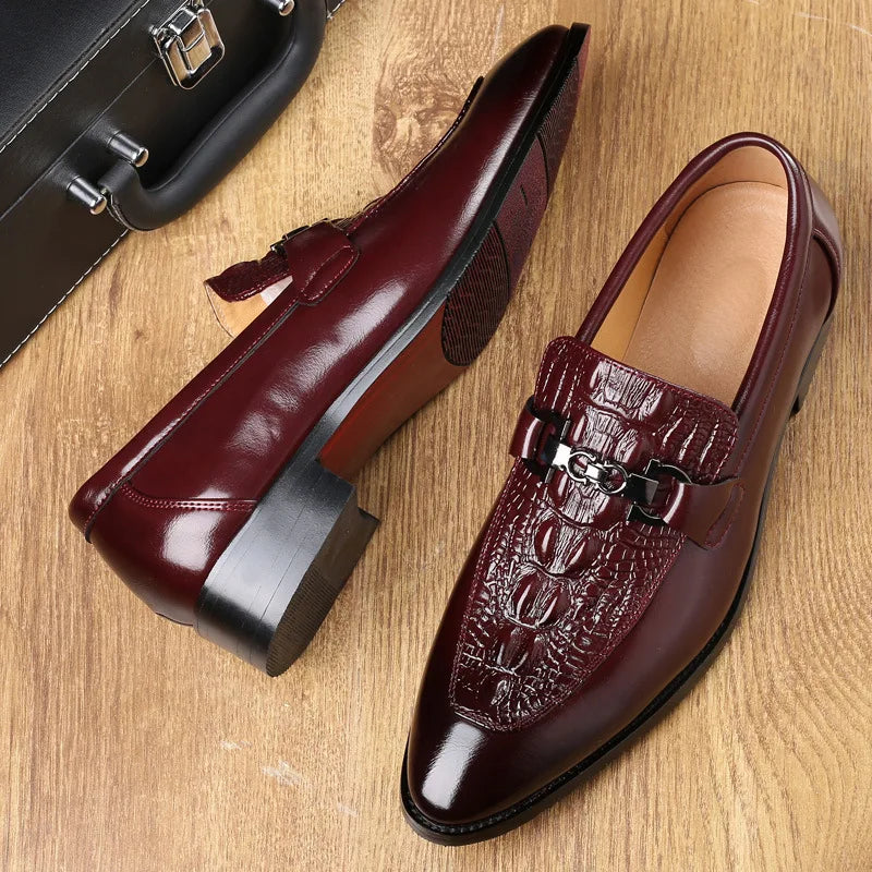 Homme chaussures de luxe Crocodile Grain cuir ,d'affaires sans lacet hommes fête de mariage  décontracté