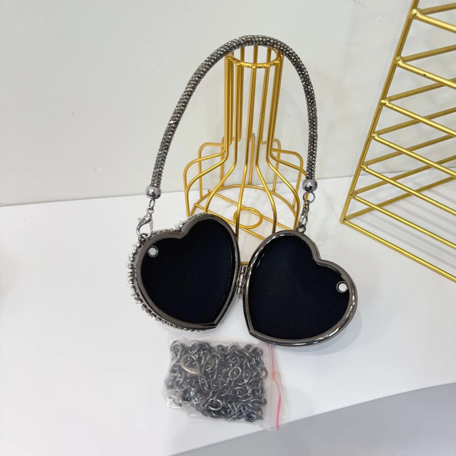 Pochette sac à main  DE Luxe Mini diamant incrustation coeur forme cristal pierres soirée de mariage sacs à bandoulière poignée strass