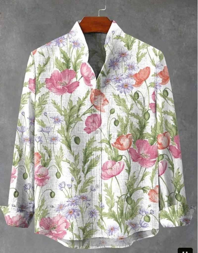 Chemise à manches longues en laine  imprimé  pour hommes, Style Gentleman, à la mode, col montant, motif  haut élégant, printemps et automne