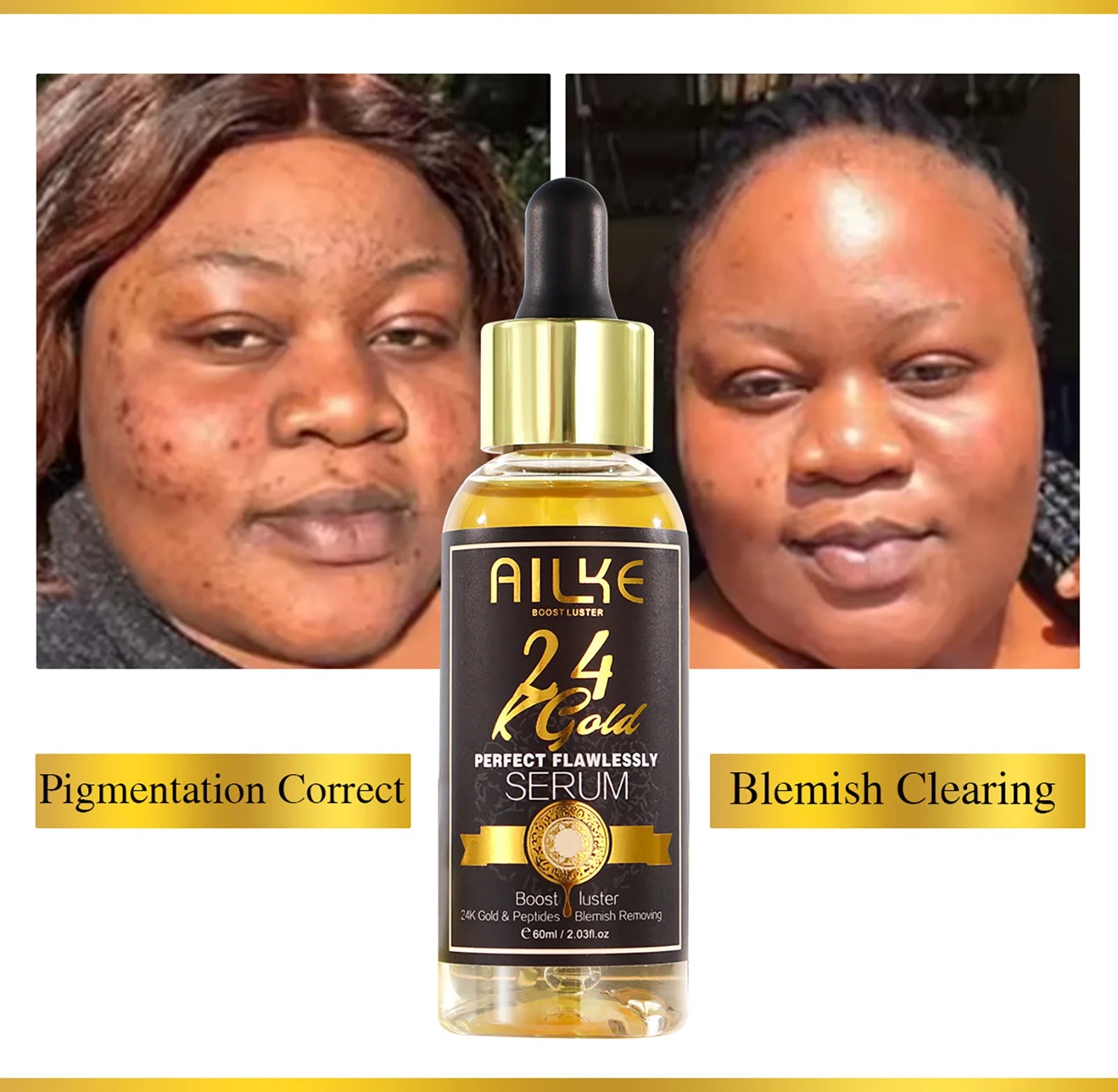 AILKE 24K Glod Gamme de soins pour la peau impeccable, blanchissant la peau, réduit les taches foncées, la mélanine, les rides, hydrate, pour femmes et hommes