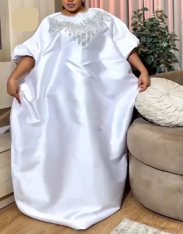 Robe boubou  africaine, broderie de paillettes, coupe ample, manches bouffantes, fête de mariage, 2026