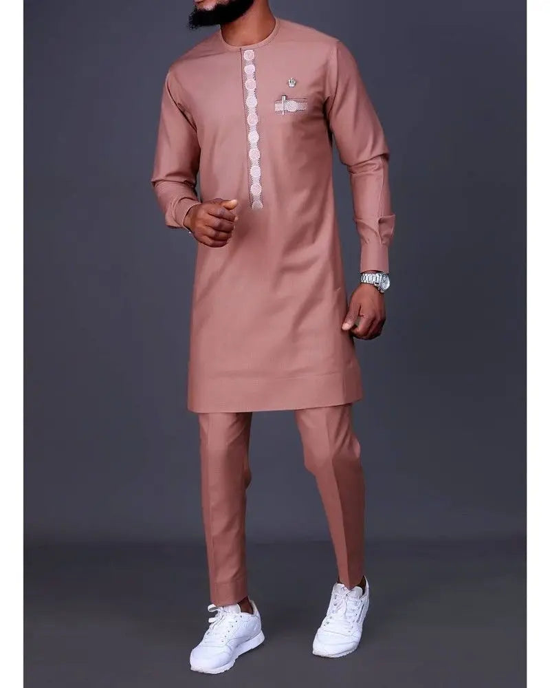 Nouveau Dashiki africain ethnique hommes à manches longues T-shirt pantalon costume personnalité haut imprimé taille standard banquet événement robe S-2XL