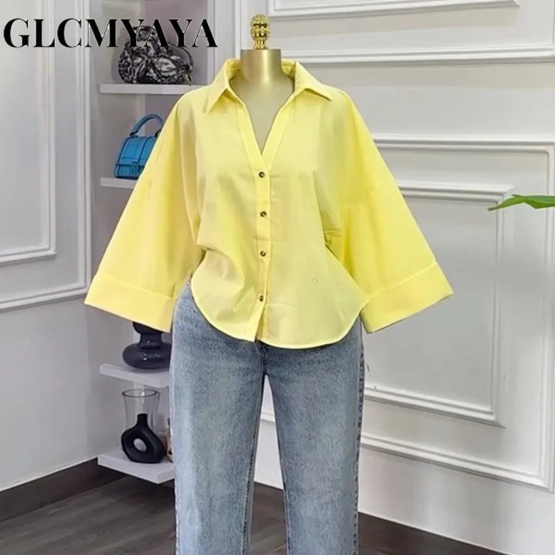 Blouse pour femme  automne  à manches longues simple boutonnage  ample style 2026
