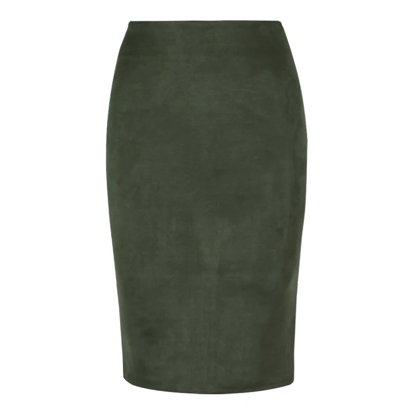 Jupe crayon taille haute moulante pour femme Vintage daim fendu épais extensible couleur unie