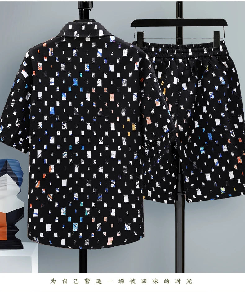 Ensemble survêtement hommes 2 pieces chemise Shorts Harajuku +Streetwear surdimensionné