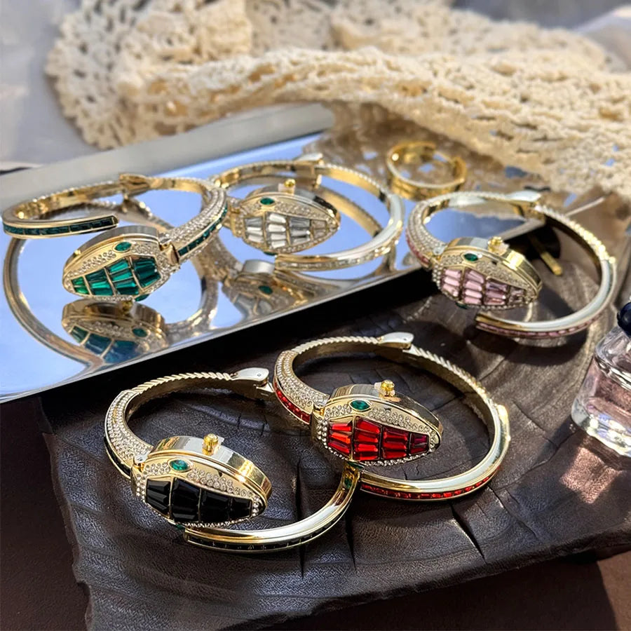 Luxury Diamond Bedded – montre-Bracelet en forme de serpent pour femmes, sac à main ouvert élégant, Design européen et américain