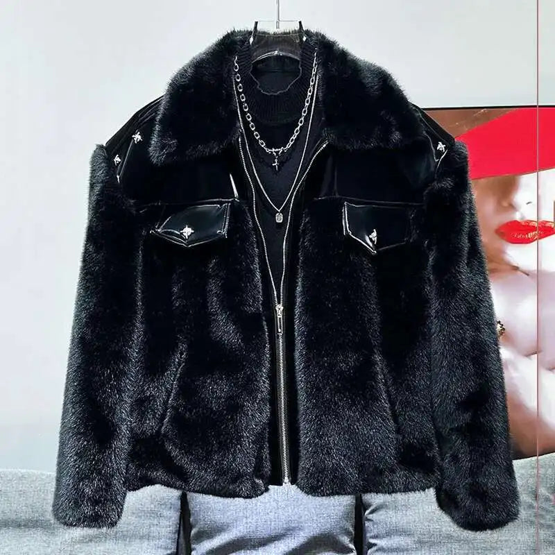 Veste coton fausse fourrure à la mode Patchwork hommes Parka v de vison épaissi automne hiver 2026