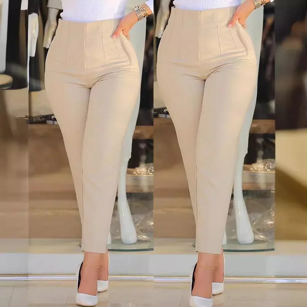 Pantalons de mode décontractés unis pour femmes Taille haute