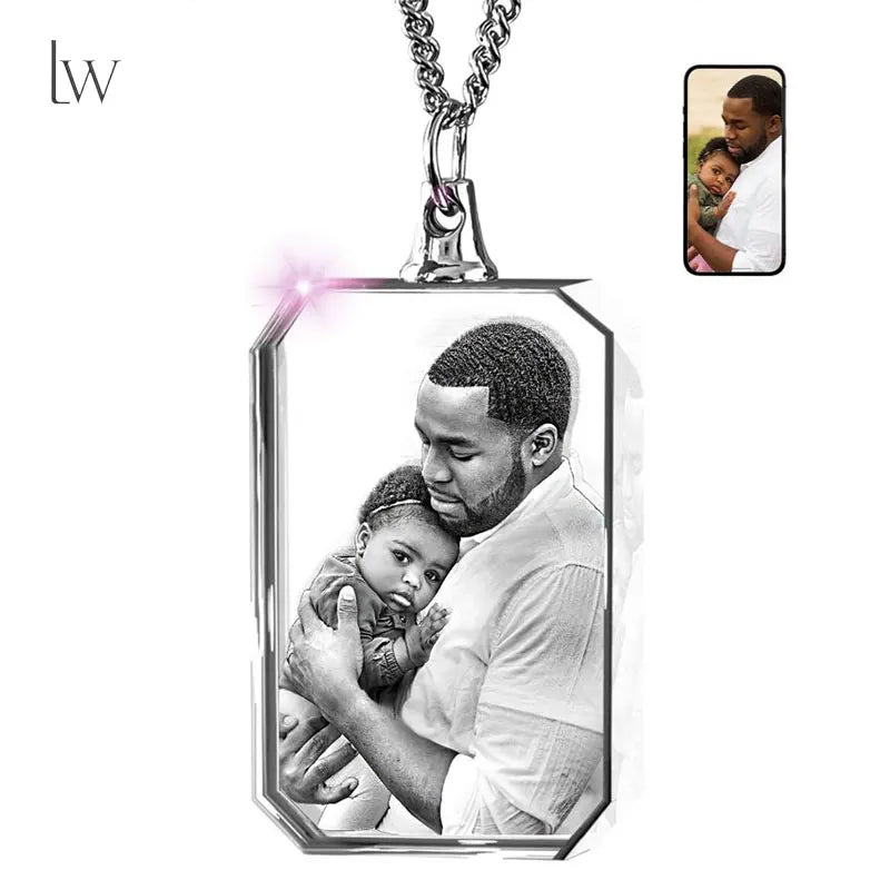 Collier Photo en cristal 3D personnalisé, collier personnalisé avec Photo gravée au Laser, cadeau , souvenir de Couple et famille