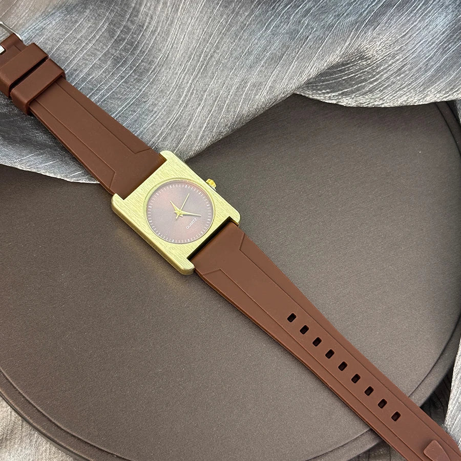 Nouveau  Montre carré Dopaamine couleur mode grand cadran coque brossée bracelet en Silicone haut de gamme montre pour femme