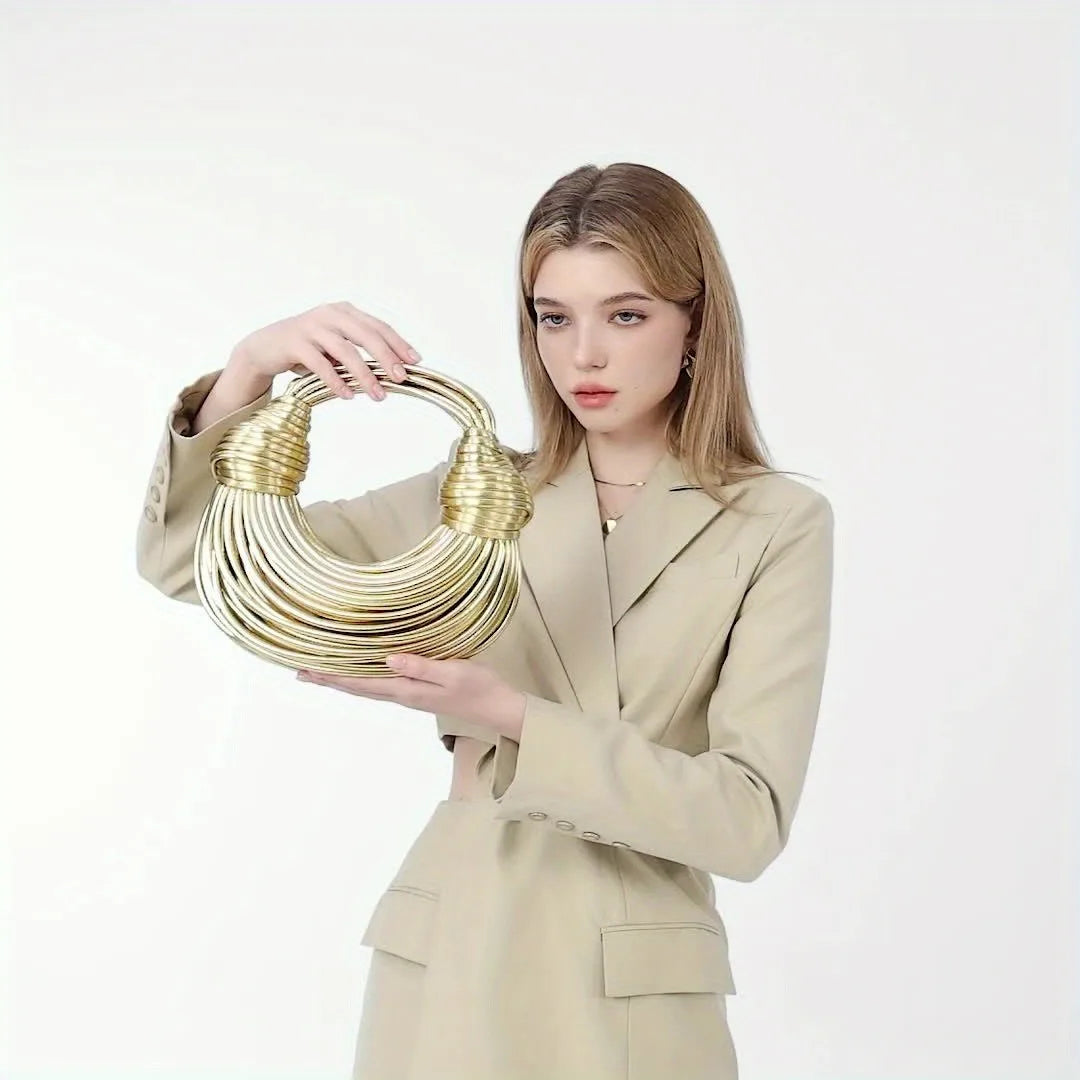 Sacs à main pour femmes 2025 nouveau or marque de luxe de créateur sacs à nouilles tissés à la main corde nouée tiré Hobo argent pochette de soirée Chic
