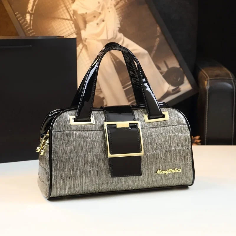 Sac à main multicouche en cuir souple pour femme, luxe motif crocodile, coussin Boston, , initié unique,
