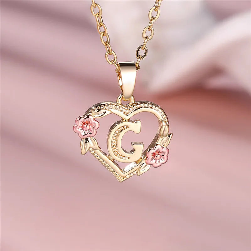 Collier pendentif fleur lettre A-Z pour femmes, couleur or jaune, bijoux de mariage, cadeau pour femmes