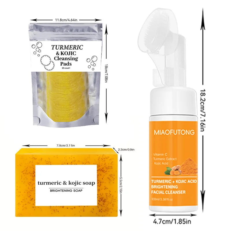 Ensemble nettoyant et savon au curcuma, nettoyage en profondeur, acide kojique, dissolvant de points noirs, nettoyage de la peau, contrôle de l'huile, estompe les marques d'acné, éclaircit