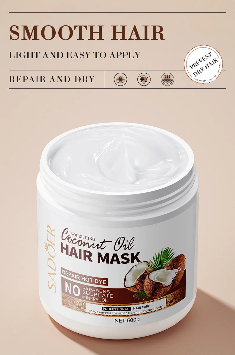 Après-shampooing SADOER Masque hydratant à la noix de coco améliore la qualité des cheveux crépus