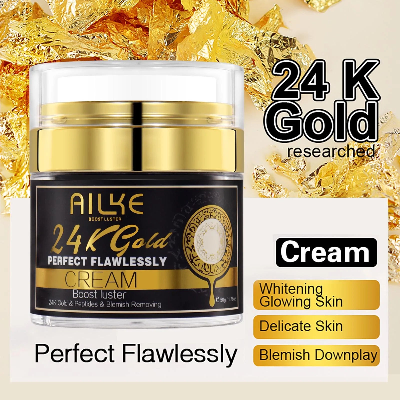 AILKE 24K Glod Gamme de soins pour la peau impeccable, blanchissant la peau, réduit les taches foncées, la mélanine, les rides, hydrate, pour femmes et hommes