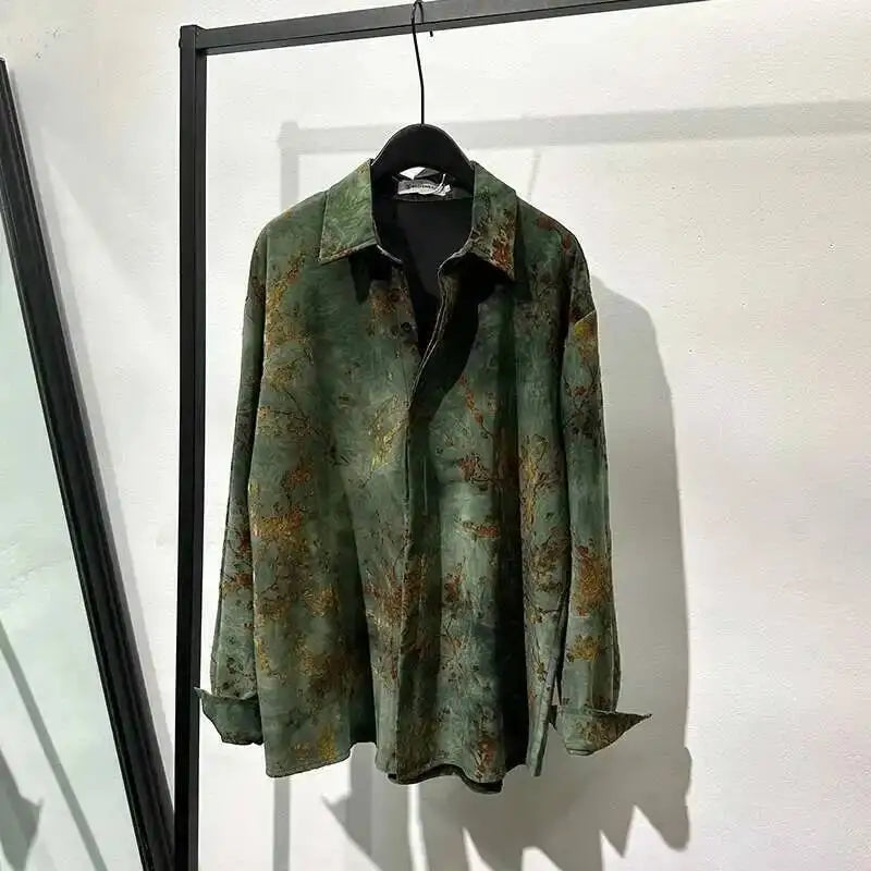 Chemise Blouse pour hommes coupe ample à manches longues chemises à la mode Vintage respirant