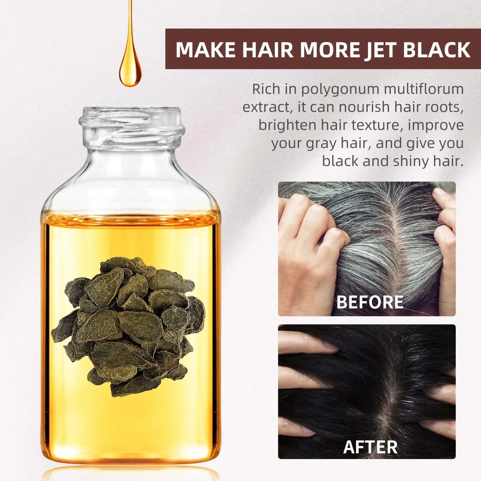 Nouveau tueur de cheveux blancs, liquide d'essence Polygonum Multiflorum élimine les cheveux gris et restaure la couleur naturelle des cheveux en 7 jours 2025
