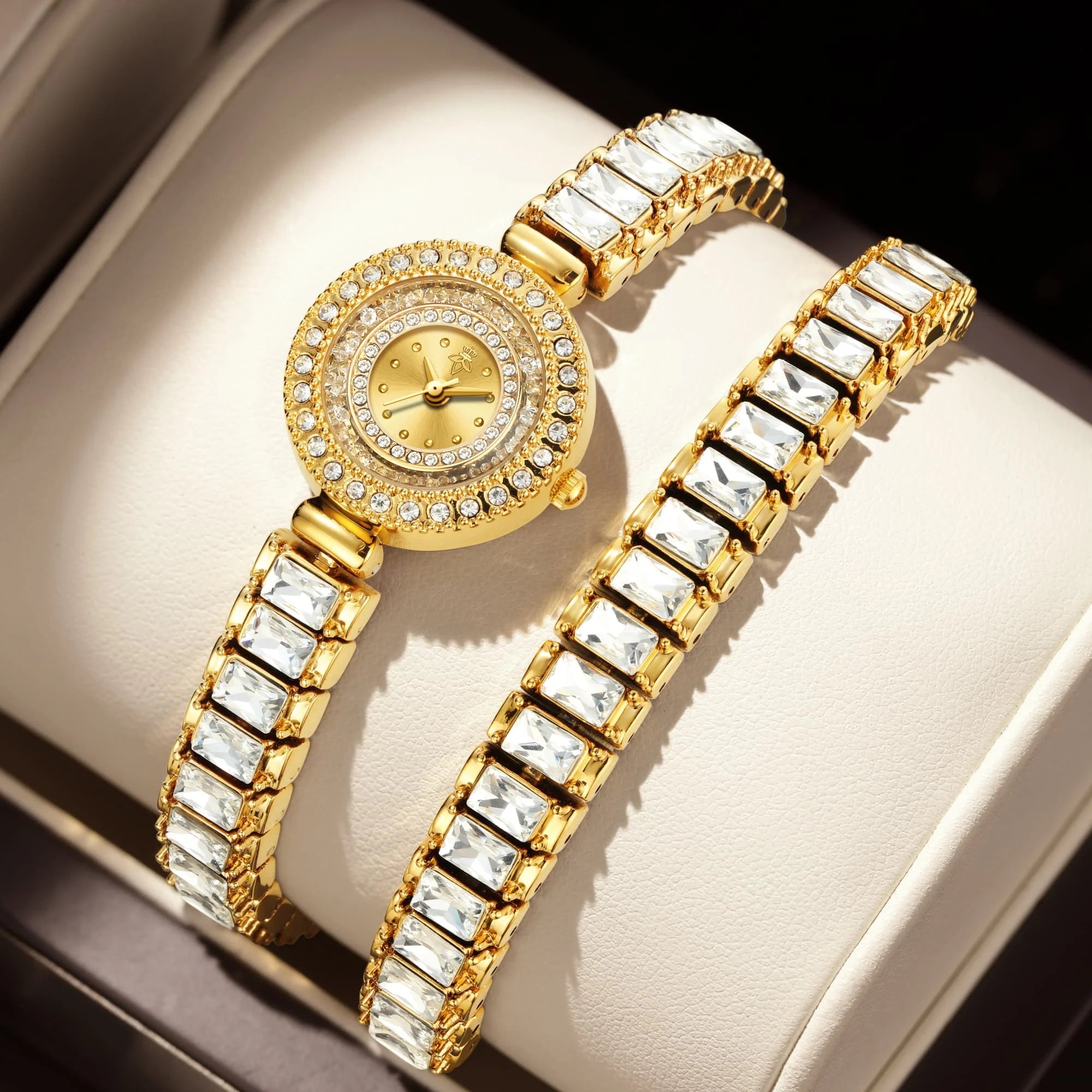 YaLaLuSi 1pc dames montre à Quartz scintillante de luxe strass Wrap bracelet conception élégant or yeux brillants coffret cadeau