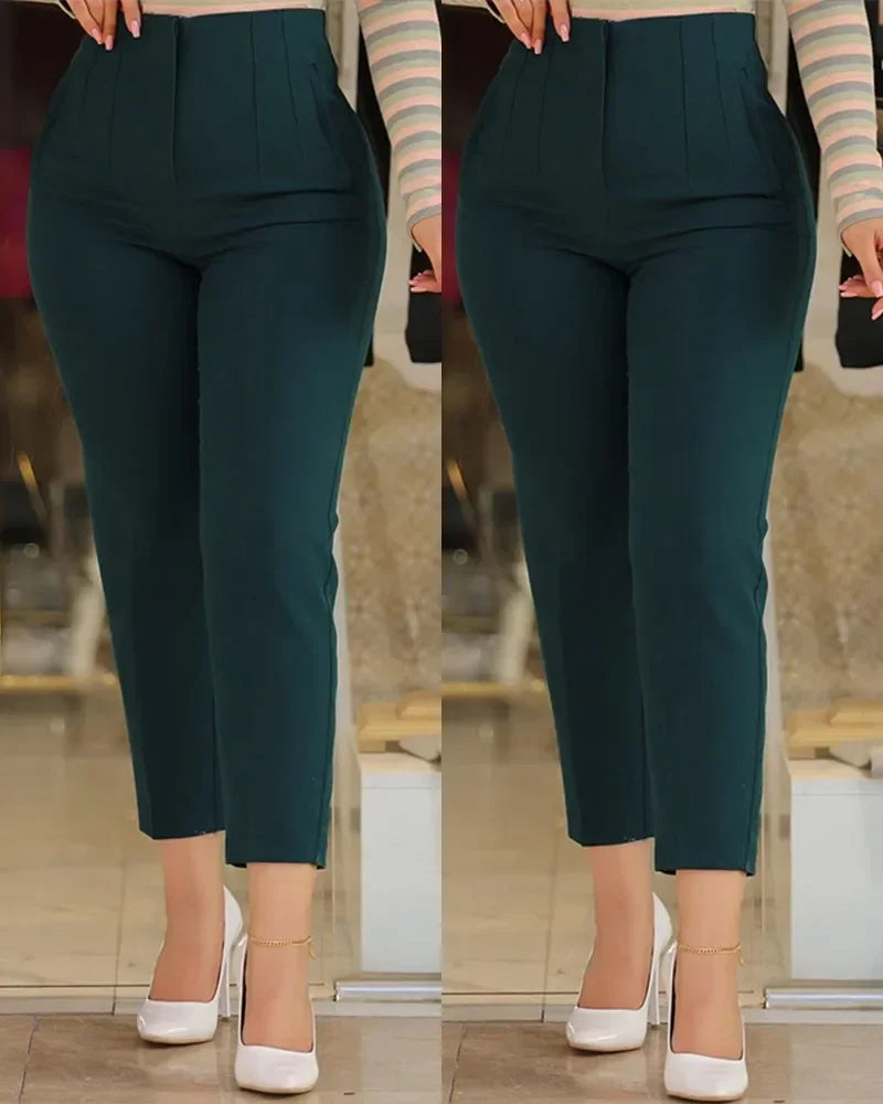Pantalons de mode décontractés unis pour femmes Taille haute