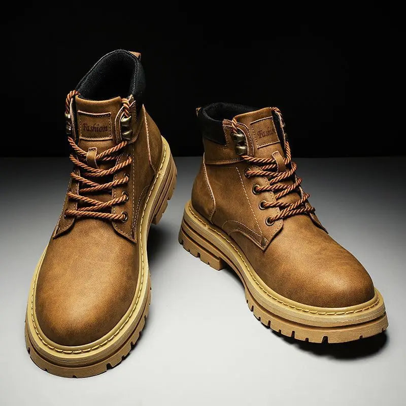 Bottes homme printemps confortable plate-forme en cuir chaussures tendance antidérapant bottes décontractées