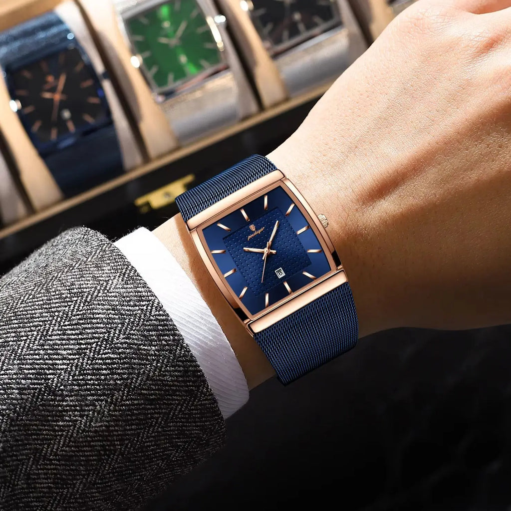 Top luxe hommes montre en acier inoxydable maille Date étanche lumineux homme montre-bracelet décontracté Rectangle Quartz hommes montres