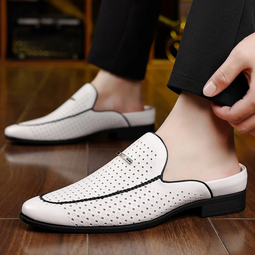 Hallow mode décontracté en cuir demi pantoufles pour hommes été automne nouveau concepteur Mules mâle grande taille couleur unie chaussures habillées homme