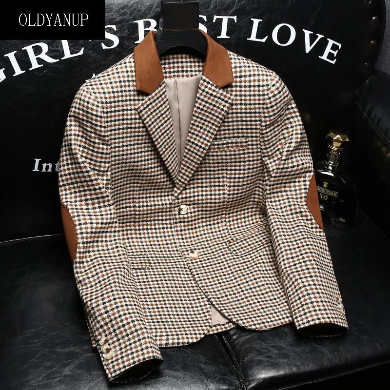 Veste trempée à carreaux avancée pour homme, blazer décontracté, manteau d'affaires, patchwork de luxe, coupe couvertes, haute qualité, printemps, automne