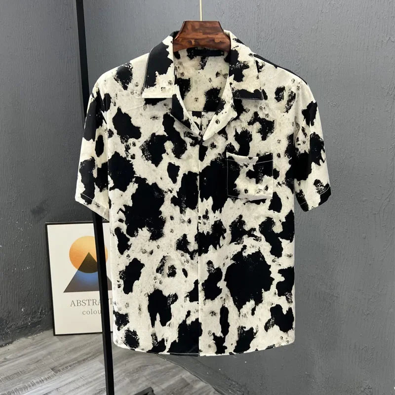 Chemise pour homme fragments mode imprimé de haute qualité  à manches courtes ample