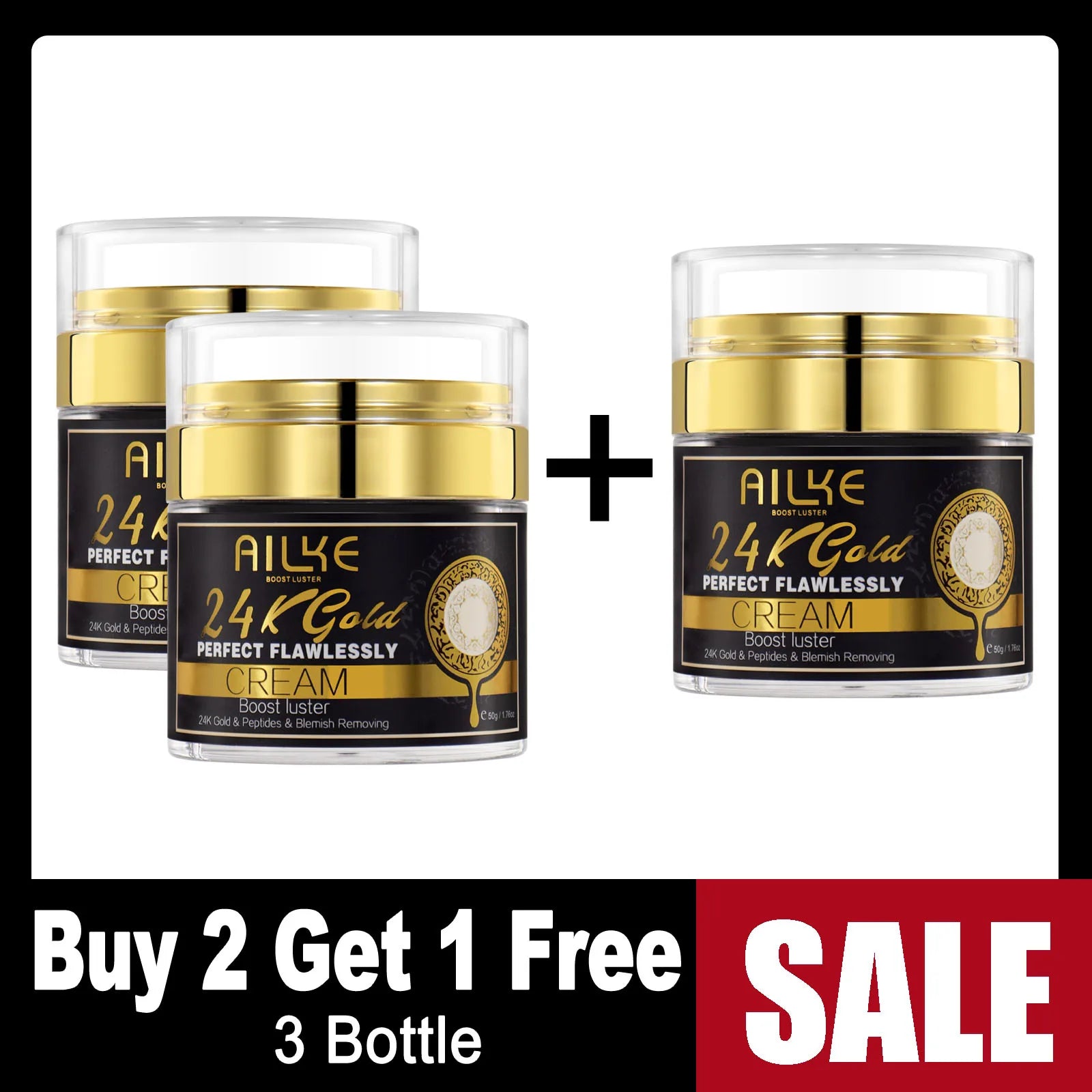 AILKE 24K Glod Gamme de soins pour la peau impeccable, blanchissant la peau, réduit les taches foncées, la mélanine, les rides, hydrate, pour femmes et hommes