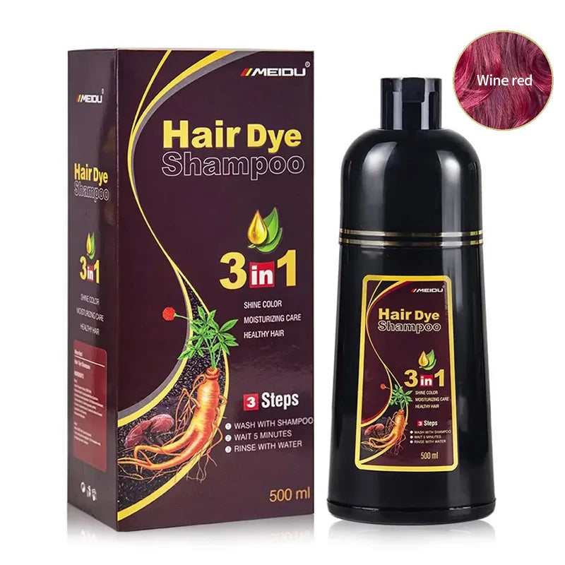 Shampooing à Coloration Instantanée 3 en 1, Teinture pour Cheveux, à Base de Plantes, Brun Violet, Document Noir Naturel, pour Homme et Femme