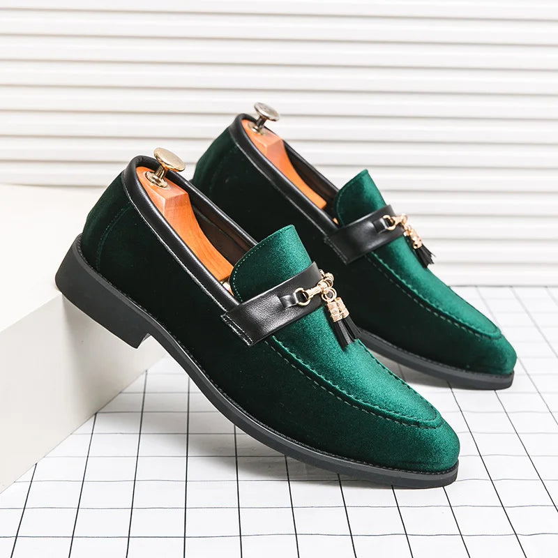 Chaussures en cuir et veloure décontractées pour hommes, mocassins patchwork, à enfiler, plates légères et confortables  de fête ,mariage