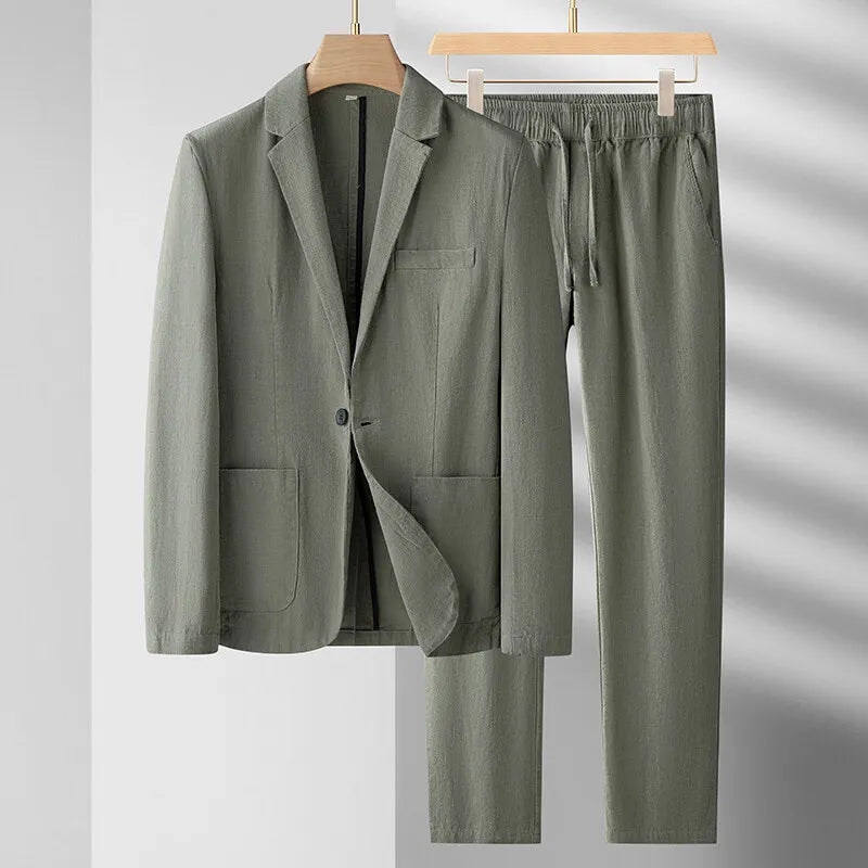 Ensemble  printemps et été nouveau costume en lin pour hommes de luxe  décontracté tissu coton de haute qualité