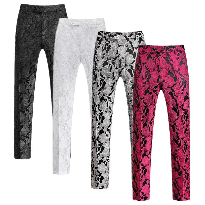 Pantalon de Luxe en Jacquard Trempé pour Homme, Tendance, Blanc, Noir, Rose, Marié, Mariage, Bal, Robe de Soirée