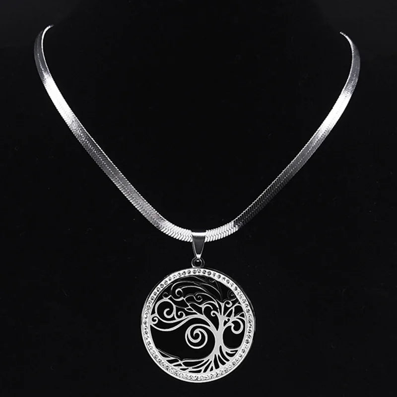 Collier ras du cou en acier inoxydable pour femme, bijoux en cristal, arbre de vie, document doré, colliers JOPresidence, N16S02
