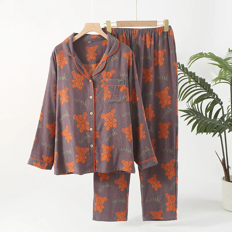 Pyjama rétro Double couche en pur coton pour femmes, ensemble deux pièces à manches longues, vêtements de maison, vêtements de nuit nouvelle collection 2026
