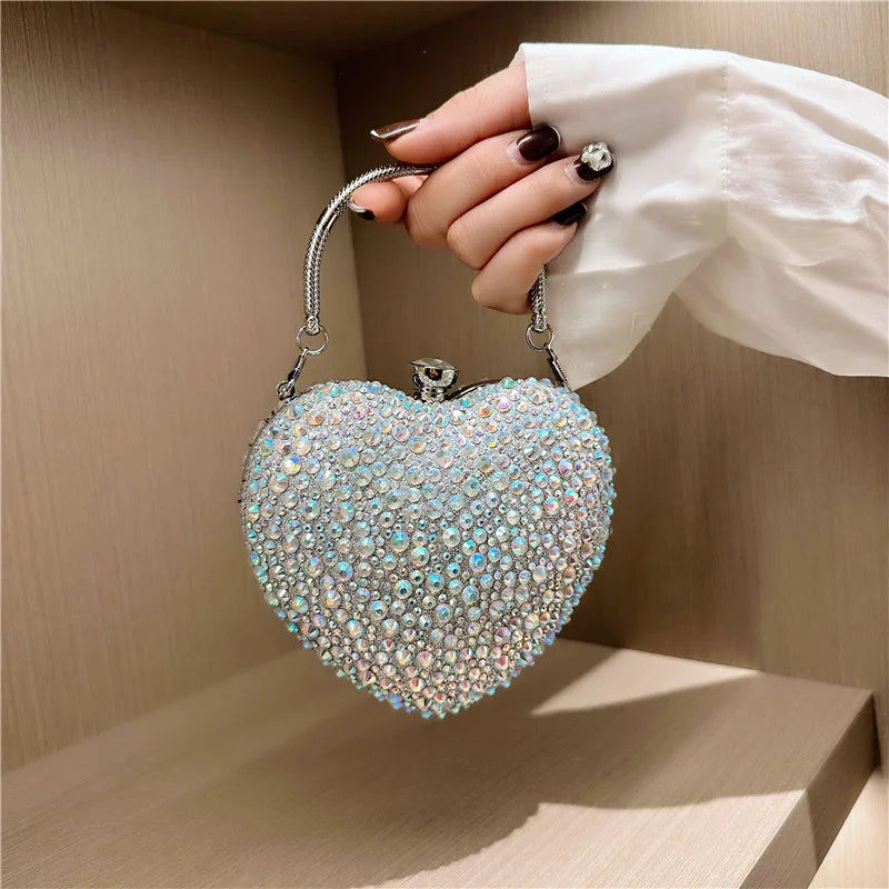 Pochette sac à main de Luxe diamant incrusté coeur forme cristal  pierres soirée de mariage sac à bandoulière poignée strass