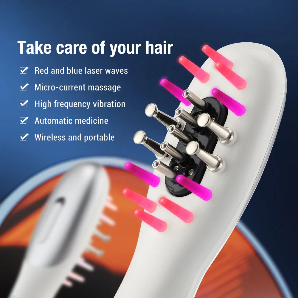 Masseur électrique du cuir chevelu EMS, peigne lumineux LED, masseur de tête avec applicateur d'huile capillaire pour la relaxation du cuir chevelu, la croissance des cheveux, adapté à tous les styles de cheveux