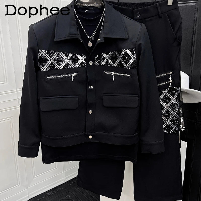 Ensemble pour Homme nouveau beau Niche paillettes 2 piècesde luxe , épissage épaulettes amples mode de haut de gamme