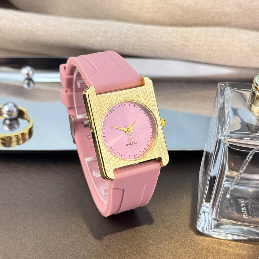 Nouveau  Montre carré Dopaamine couleur mode grand cadran coque brossée bracelet en Silicone haut de gamme montre pour femme