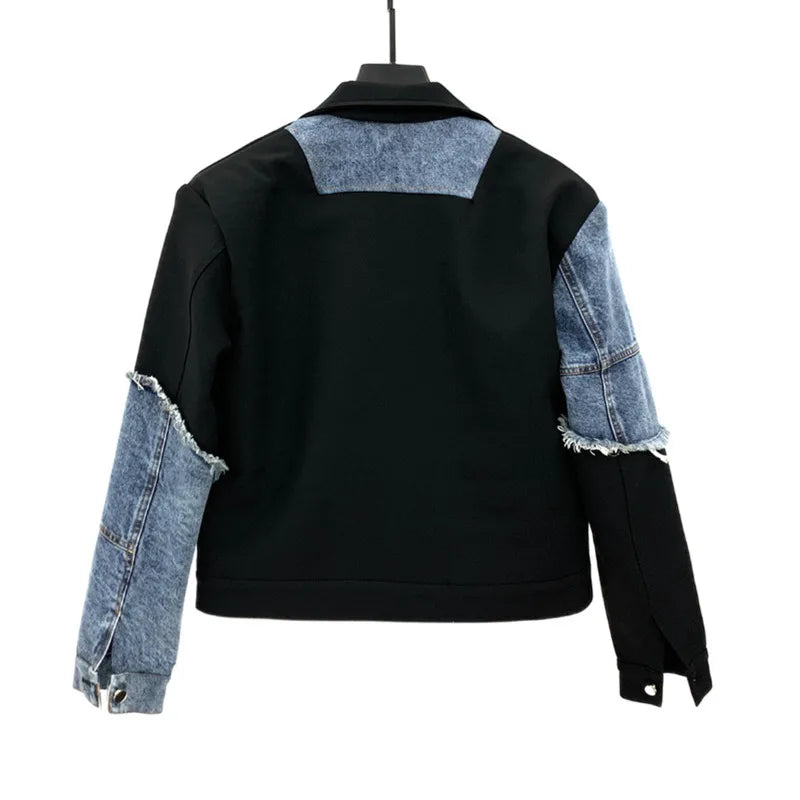 Ensemble Printemps automne nouveau homme marée élégant Denim Patchwork veste courte à la mode Niche décontracté costume droit pantalon deux pièces ensemble W9219