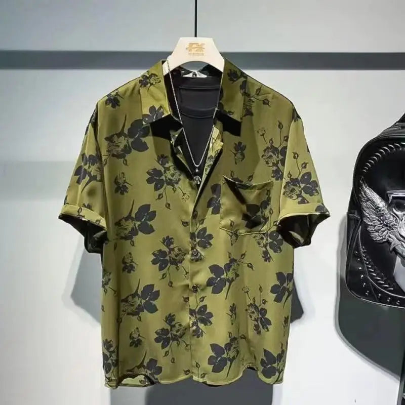Chemise rétro amincissante à manches courtes pour hommes, chemise florale, haut de gamme, décontracté