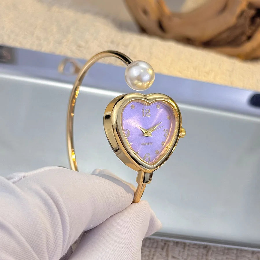 Montre Style Bracelet conception ouverte perle amour montre à Quartz, forme de coeur délicate, montre pour femme Portable nouveau style