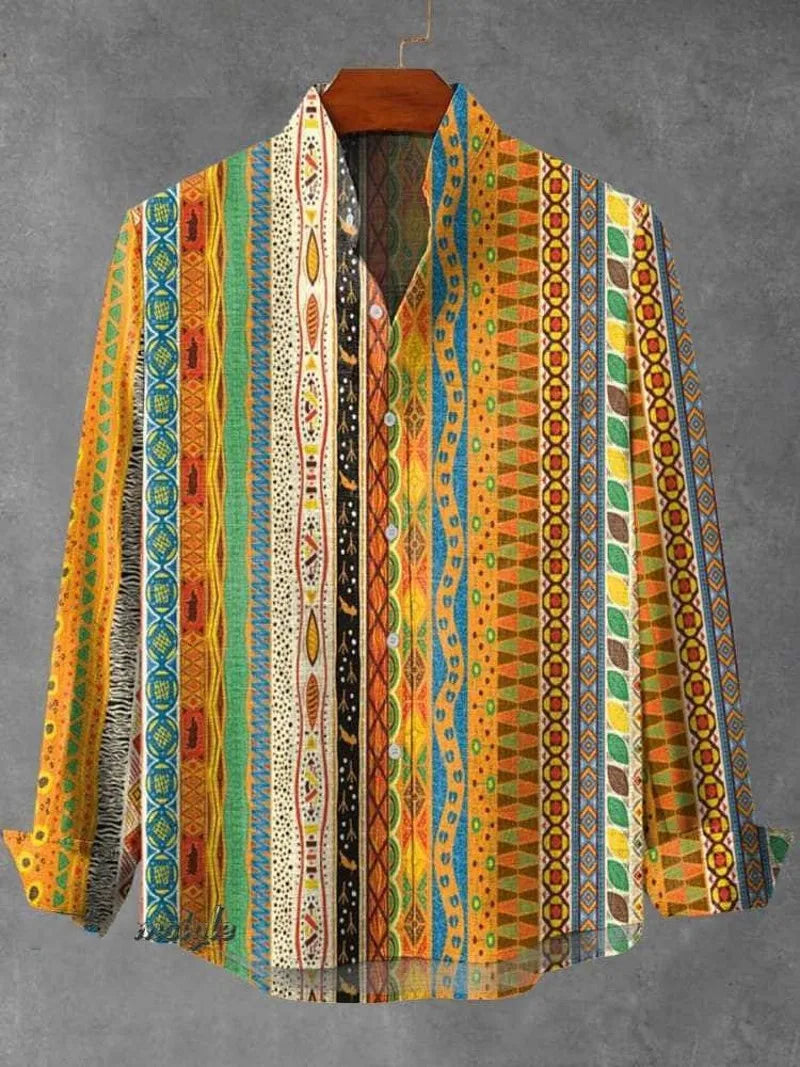 Chemise à manches longues en laine  imprimé  pour hommes, Style Gentleman, à la mode, col montant, motif  haut élégant, printemps et automne