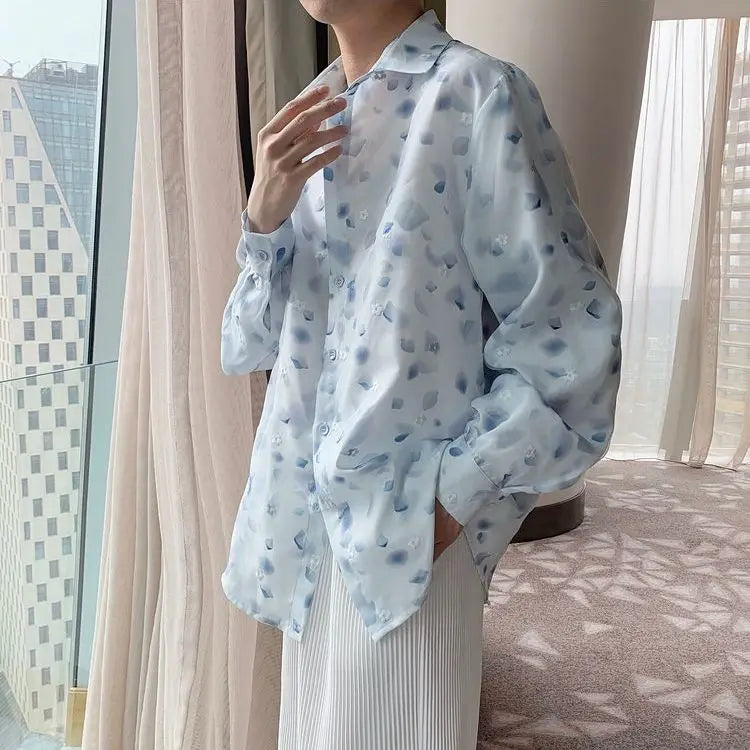 Chemise à manches longues imprimée en 3D pour hommes, chemise à motif floral, haute qualité