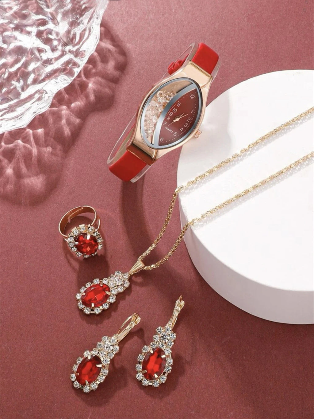 5 pièces ensemble mode femmes Version coréenne polyvalent elliptique Quicksand numérique femmes montre à Quartz montre femmes collier boucles d'oreilles