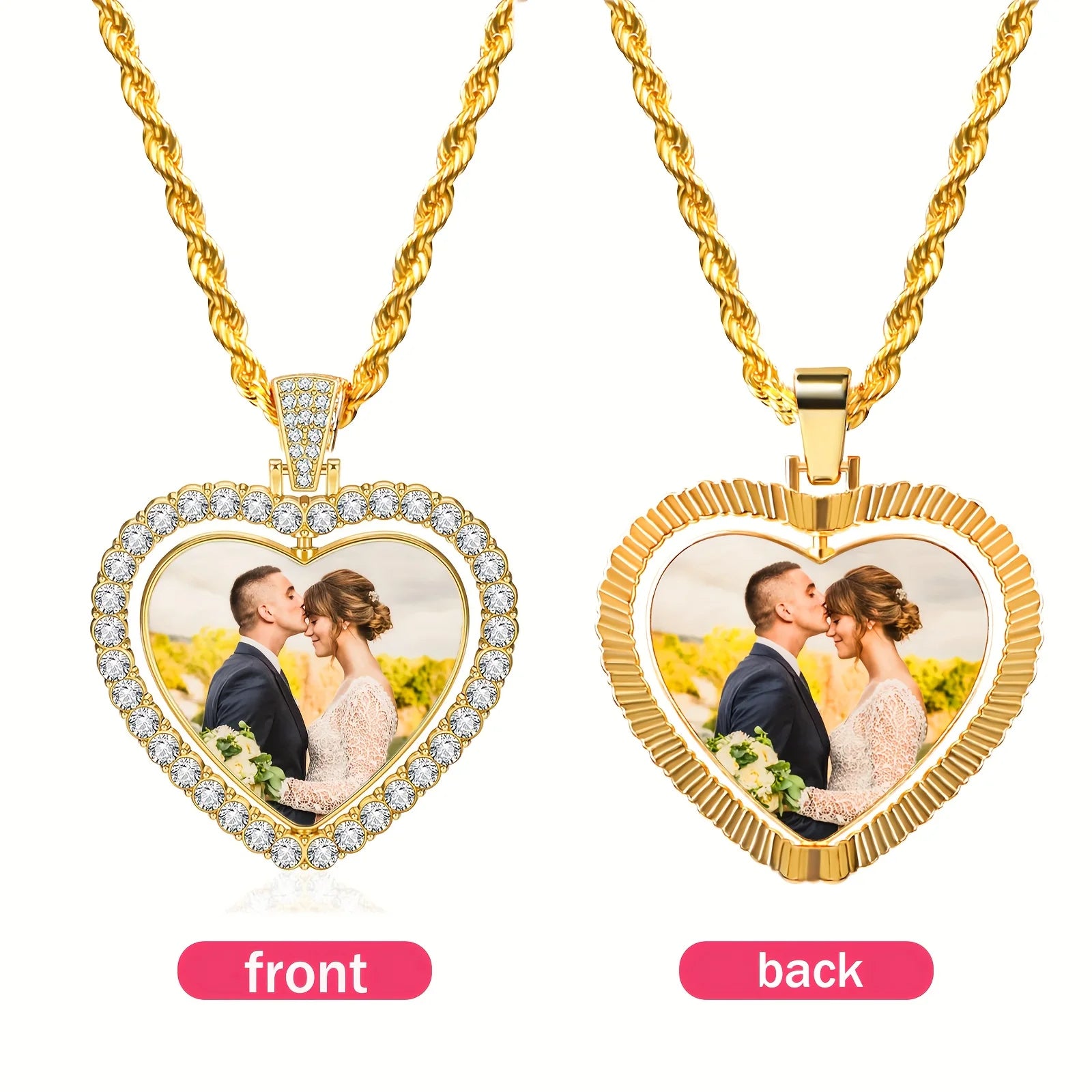 Collier de luxe personnalisé à deux photos, adapté aux hommes et aux femmes à porter, cadeau pour les Parents, mari, petit ami et petite amie