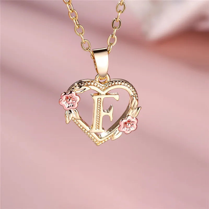 Collier pendentif fleur lettre A-Z pour femmes, couleur or jaune, bijoux de mariage, cadeau pour femmes